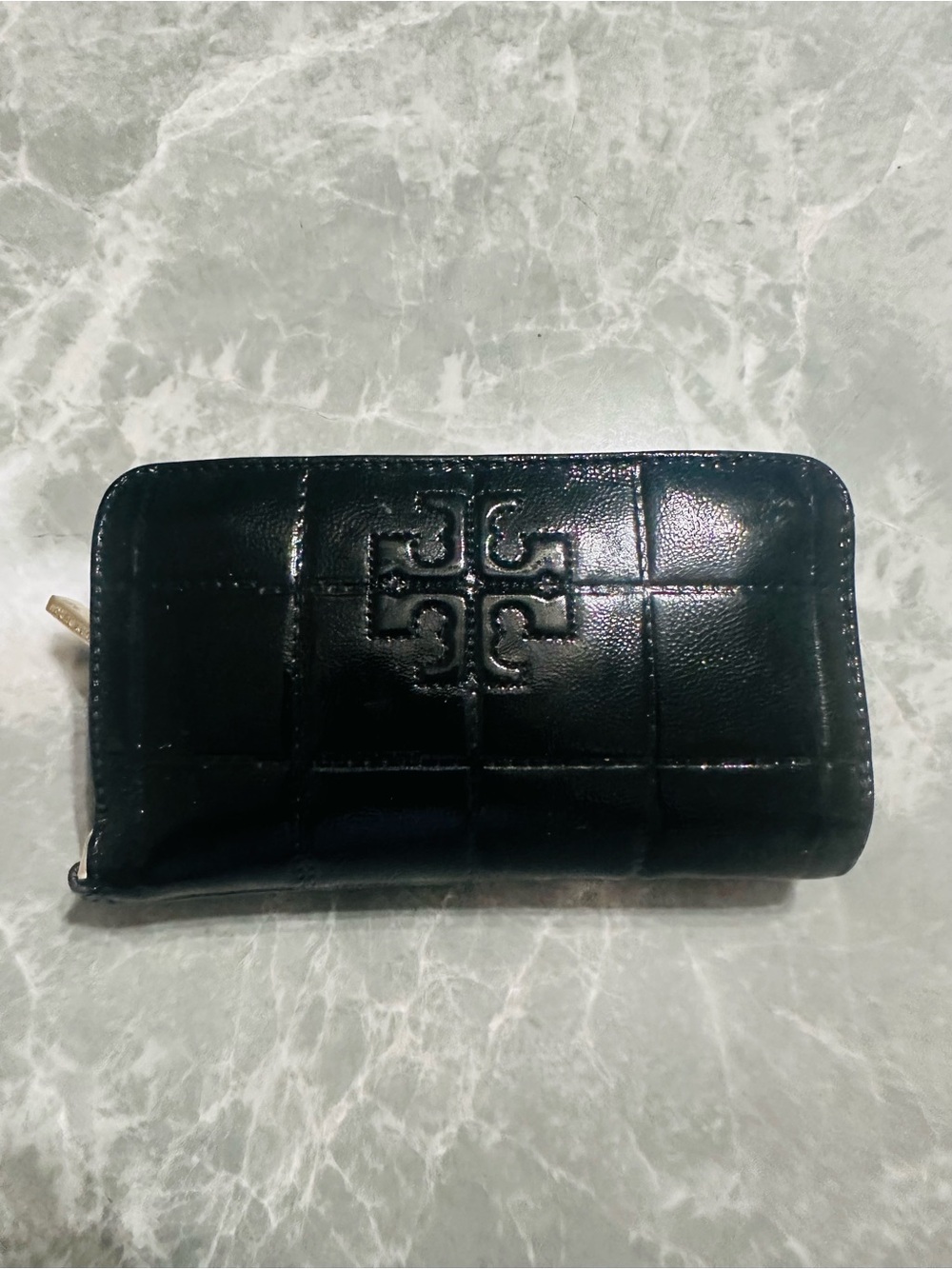 Tory Burch Black Quilted Logo Zip Wallet
